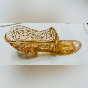 Vintage Fenton cut glass peach colored shoe.  New condition.